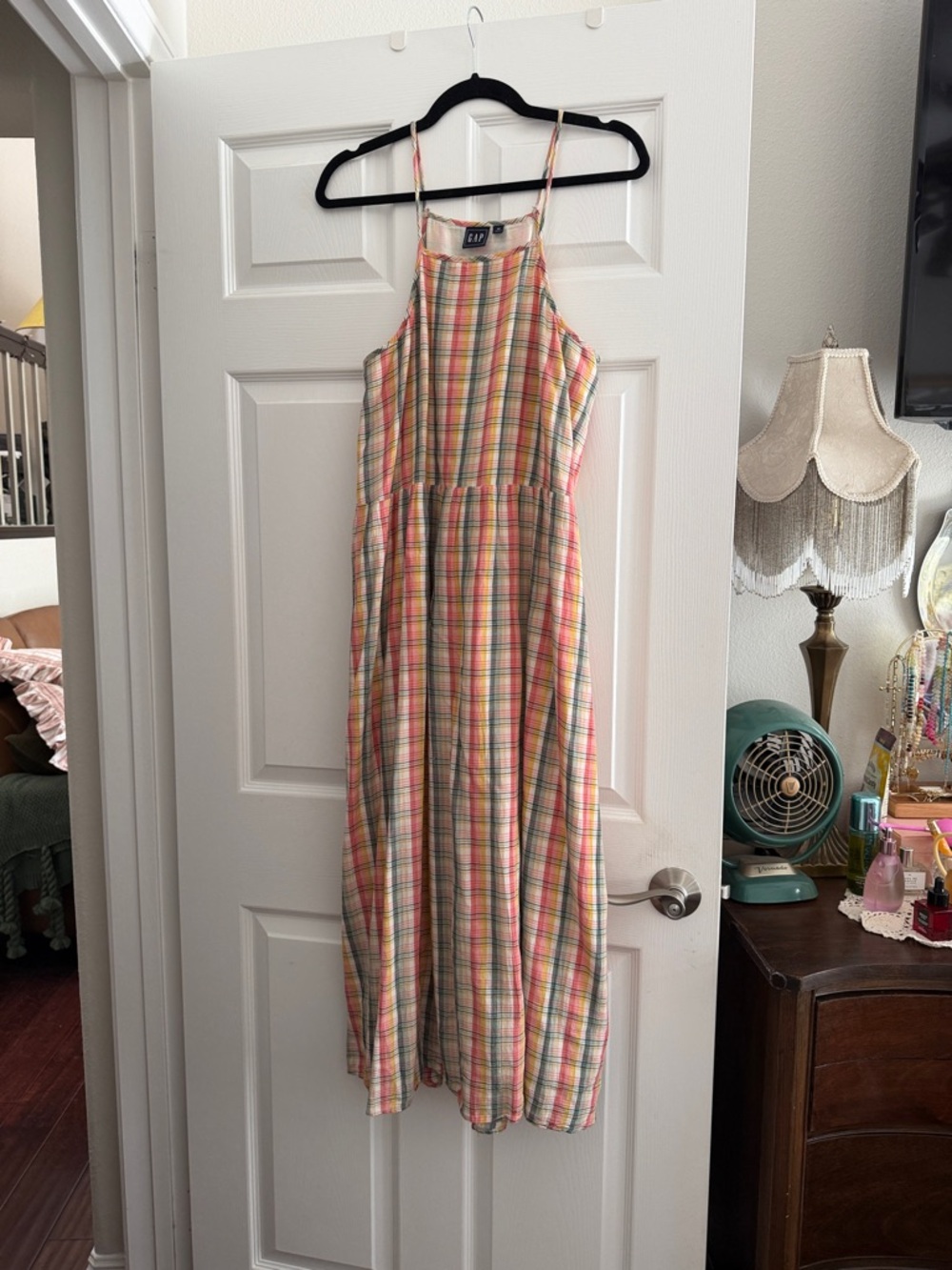 GAP Pastel Plaid Maxi Dress with Thin Straps